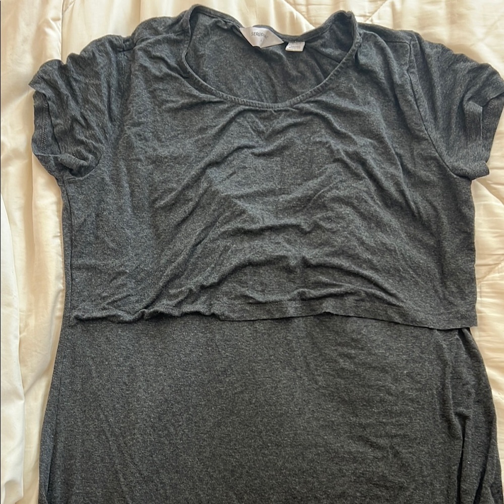 Seraphine Charcoal Gray, super soft, maternity/nursing, T-Shirt Short Sleeve